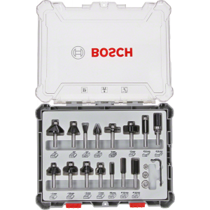 Bosch fresejern sett med 15 deler (3 SKAFTDIAMETRE: 6 MM, 8 MM, ¼-TOMME) verktøy.no