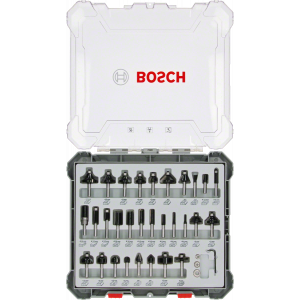 Bosch fresejern sett med 30 deler - 3 skaftdiametre valg 6mm, 8mm, ¼-tomme verktøy.no