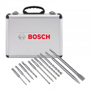 Bosch sett med (11 stk) SDS-plus borer & meisler i en aluminiumsveske verktøy.no
