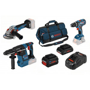 Bosch kampanjesett med 3 maskiner, bag, batterier & lader verktøy.no